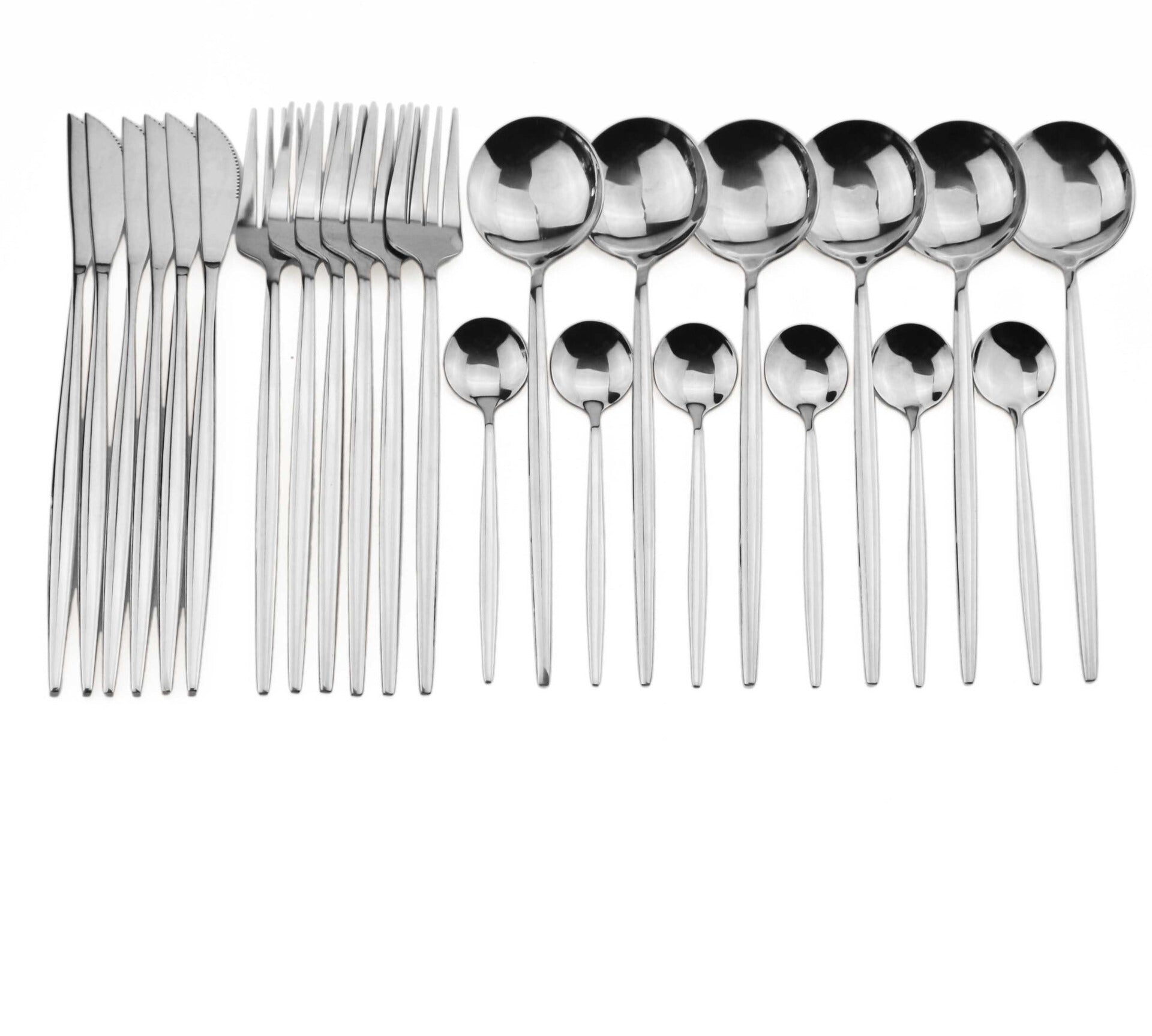 24 Piece Stainless Steel Cutlery Set in silver