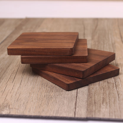 Modern Dark Colored Walnut Wood Smooth Square Coasters