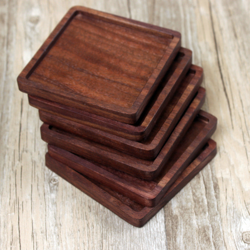 Modern Dark Colored Walnut Wood Grooved Square Coasters