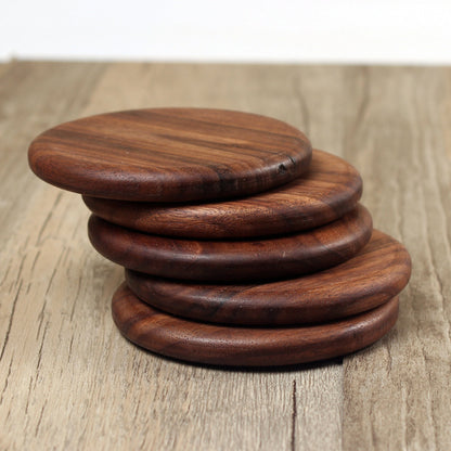 Modern Dark Colored Walnut Wood Smooth Circle Coasters