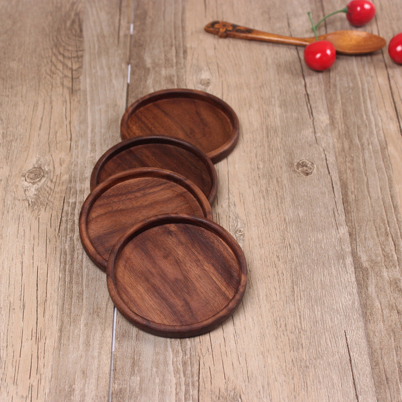 Modern Dark Colored Walnut Wood Grooved Circle Coasters