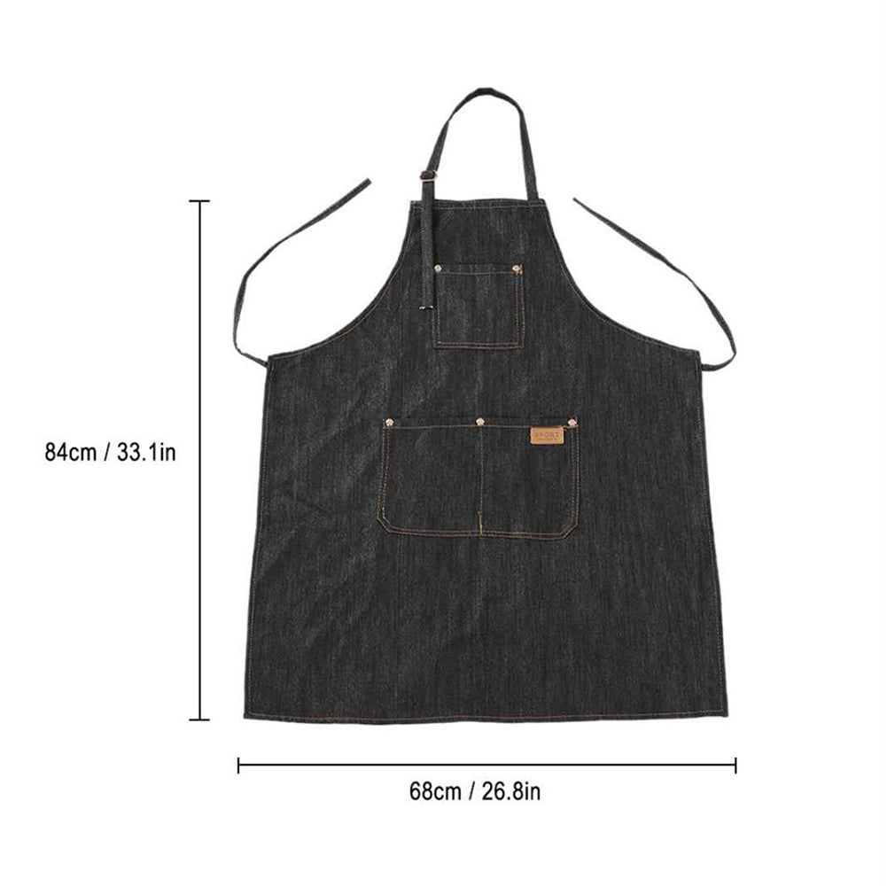 Adjustable Black Denim Apron with Three Pockets - Fashionable and Functional