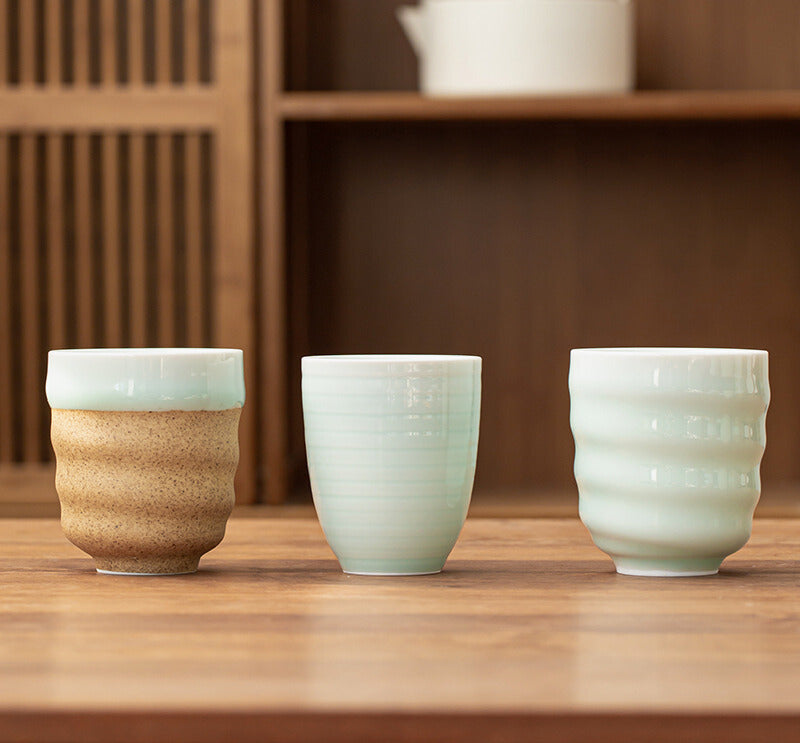 3 Ocean-Inspired Conical Ribbed Tea Cups