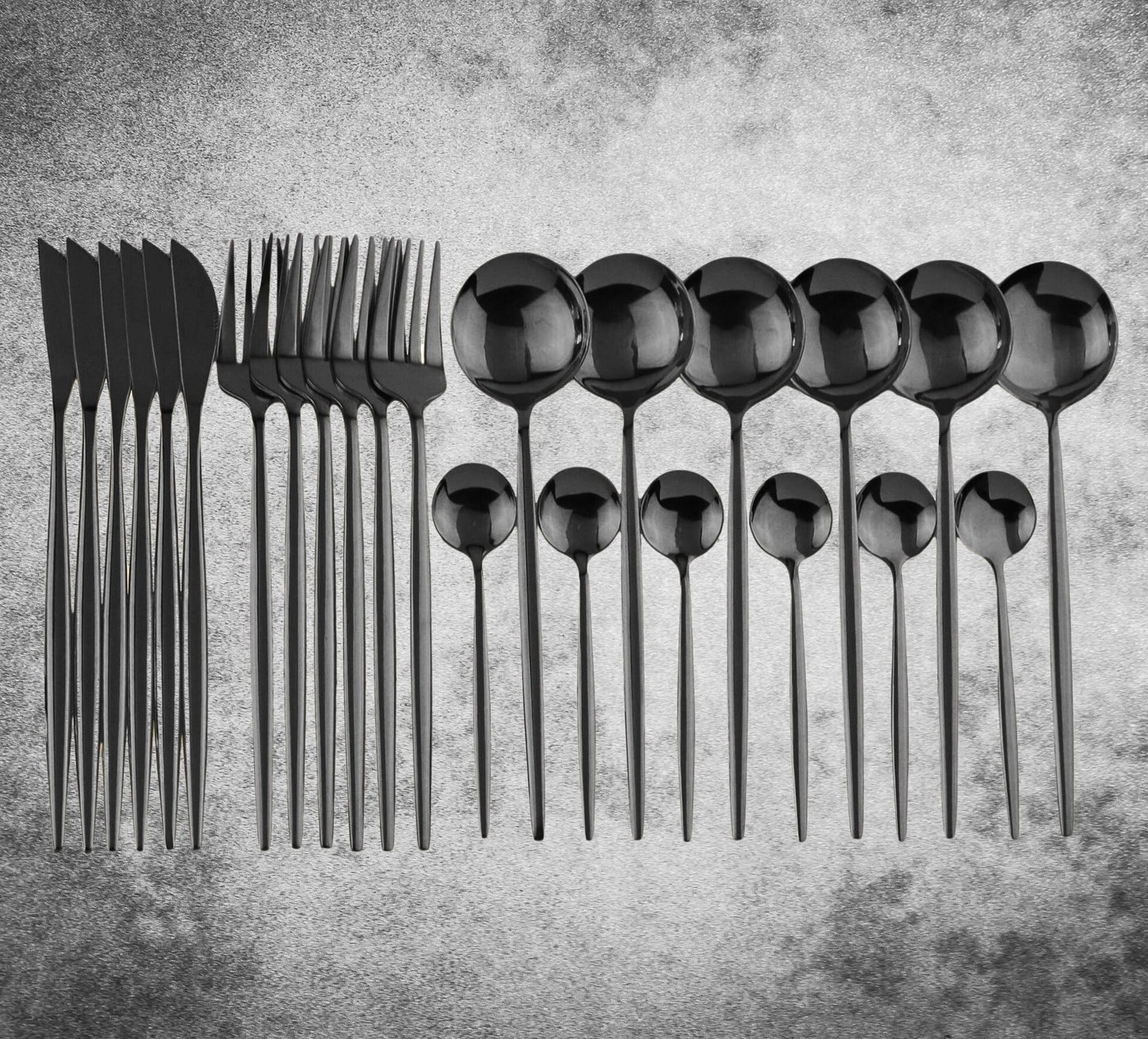 24 Piece Stainless Steel Cutlery Set in black