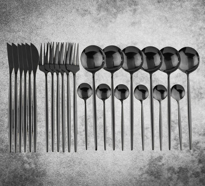 24 Piece Stainless Steel Cutlery Set in black