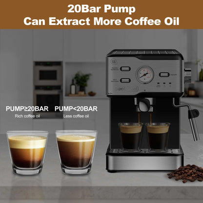 GEEK CHEF High Quality Espresso Machine | 20 Bar Pressure | Built-In Pressure Gauge Display