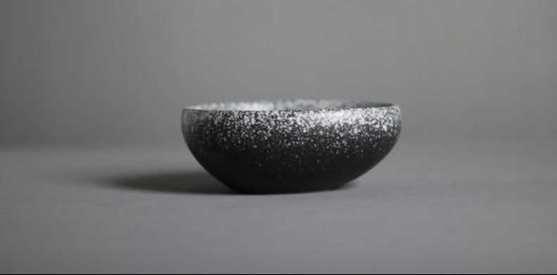 Matcha Tea Bowl in Gray and Black speckled.