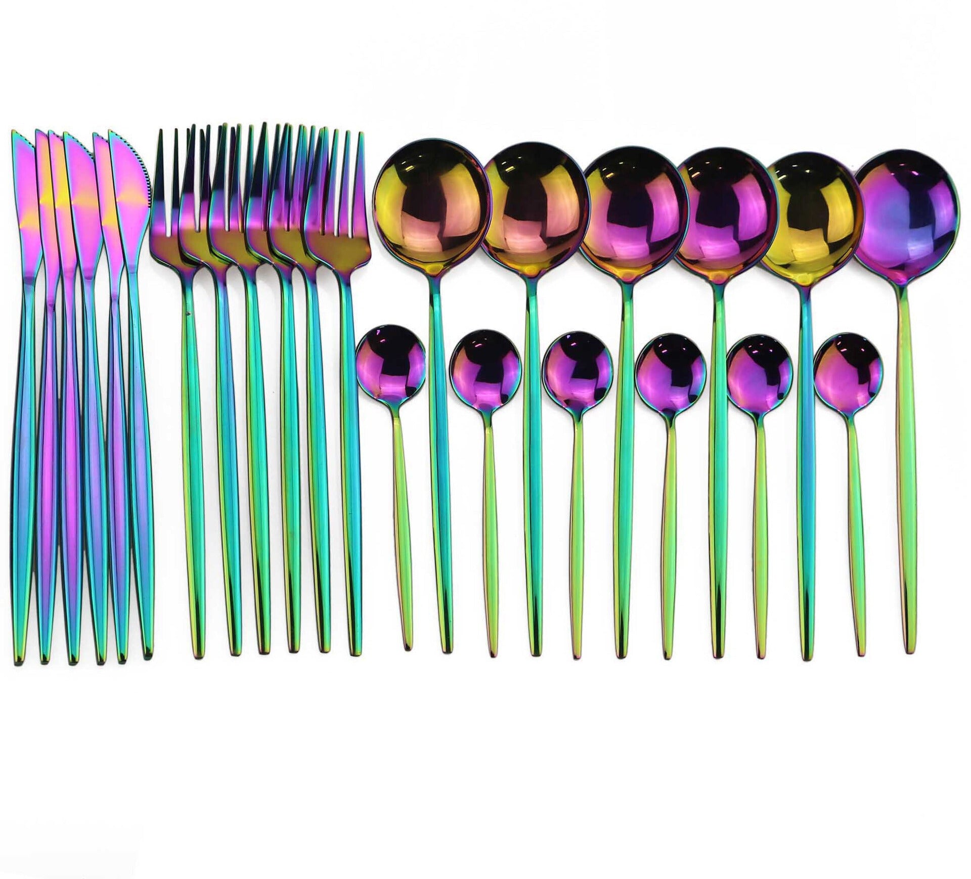 24 Piece Stainless Steel Cutlery Set in rainbow color