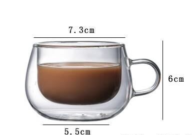 Small Clear Double-Walled Glass Coffee Cup With Handle with dimensions (2.87 in x 2.36 in x 2.17 in /7.3cm x 6cm x 5.5cm)