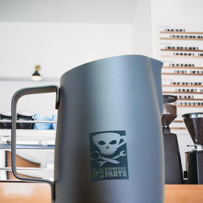 Stylish Barista Milk Pitcher with Cool Skull Design by Espresso Parts