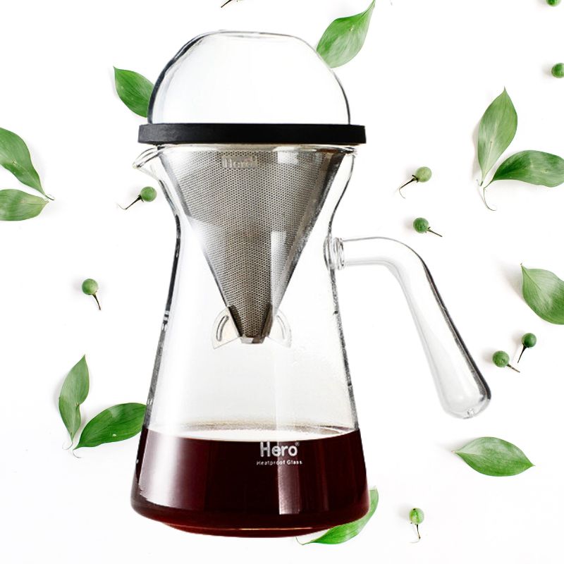 Hero Glass Pour Over Coffee Maker with silver Stainless Steel Filter