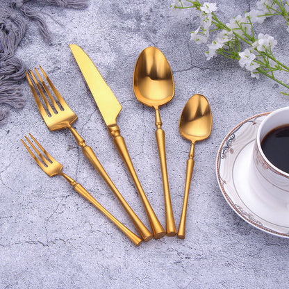 Golden Stainless Steel 5-piece Cutlery Set (teaspoon, tablespoon, table knife, fork, and dessert fork)