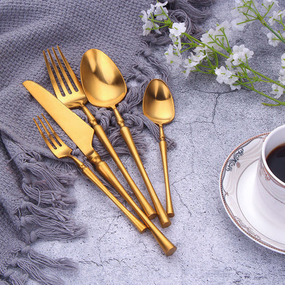 Golden Stainless Steel 5-piece Cutlery Set (teaspoon, tablespoon, table knife, fork, and dessert fork)