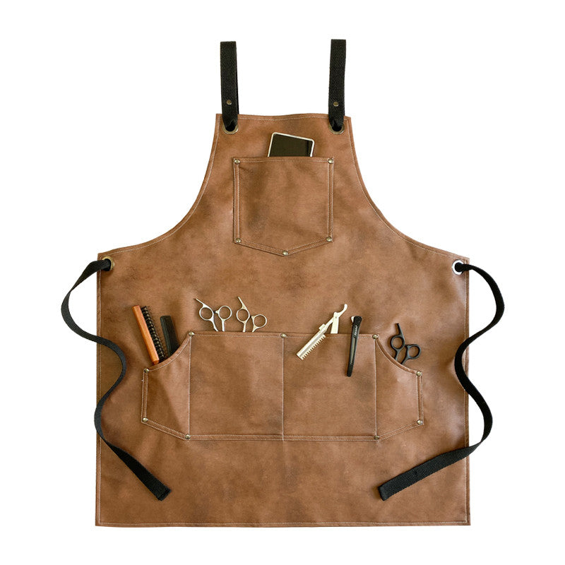 Waterproof and Oil-Proof Faux Leather Apron in Caramel