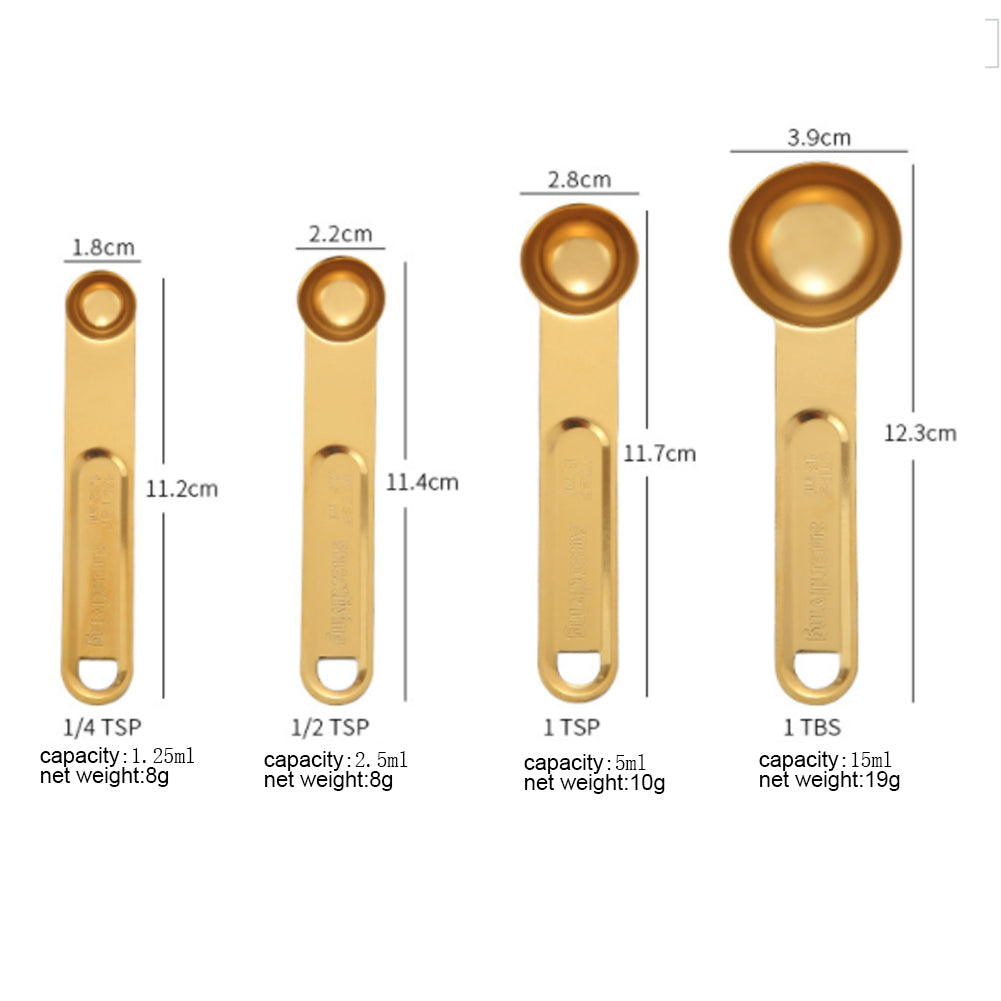 4 gold Stainless Steel Measuring spoons diagram