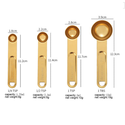 4 gold Stainless Steel Measuring spoons diagram