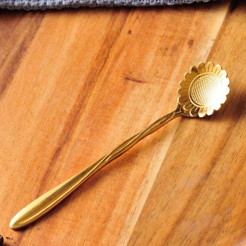 Golden Stainless Steel Coffee Flower-shaped Spoon (Sunflower)