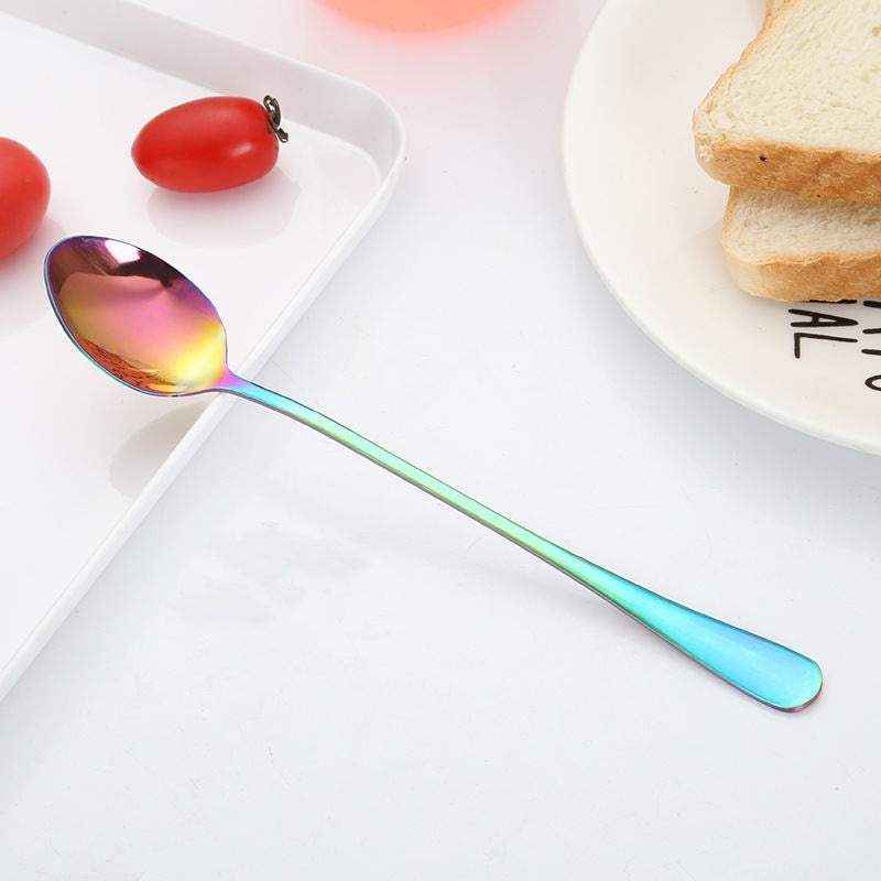 Stainless Steel Dessert and Table Spoon in Rainbow Colour 1  in Style A (Bigger Spoon Shape)