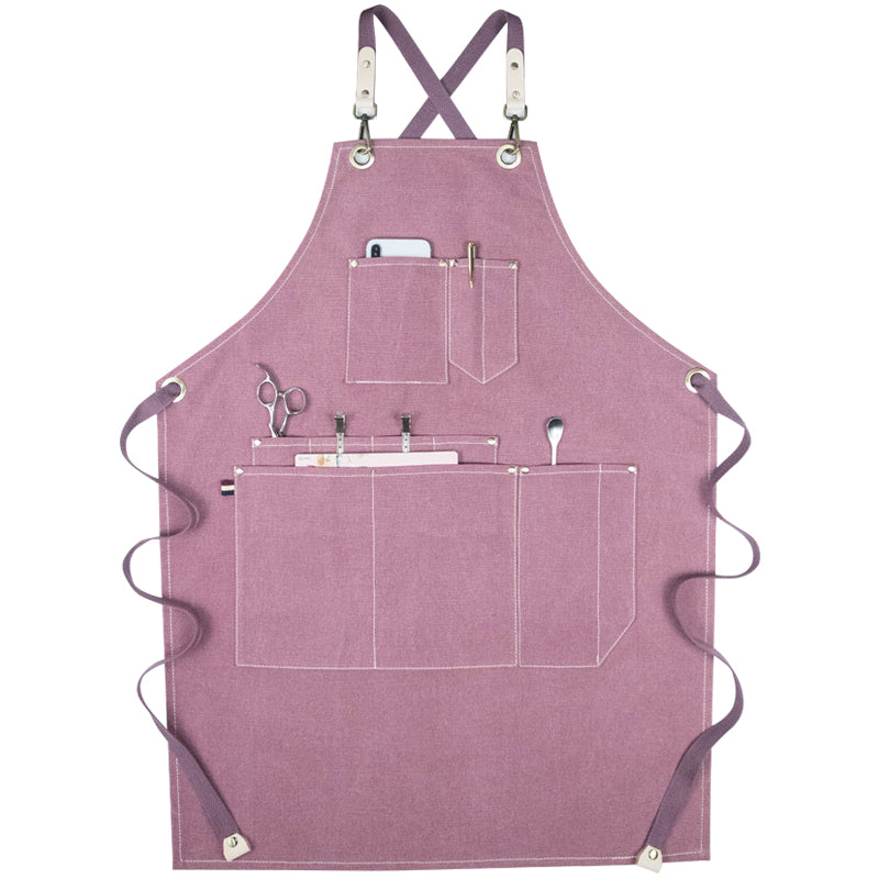 Trendy Cross-Strap Canvas Barista Apron | Available 6 Colors | Plenty of Pockets