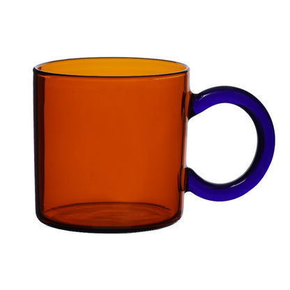 Retro 70s Style Vintage Blue and Amber Colored Glass Mug.