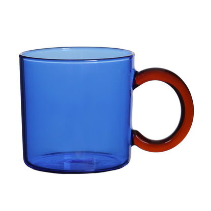 Blue and Amber Colored Glass Mugs with Vintage-Inspired Design