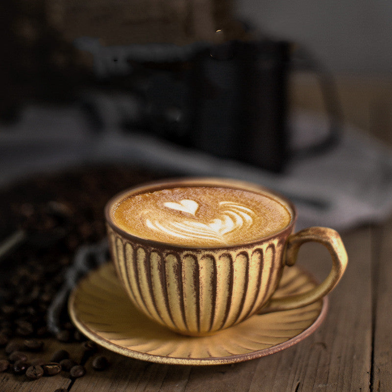 Vintage style ceramic mug and saucer in "cappuccino" color