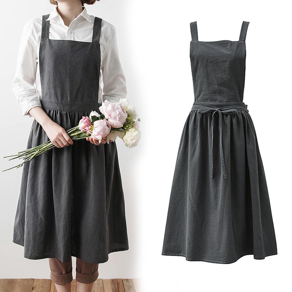 Pleated Skirt Linen Apron with Cross-Back Strap Design