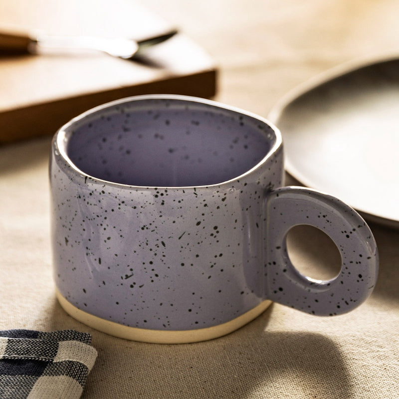 Handcrafted Speckled Ceramic Mug in Taro Bubble Tea color.