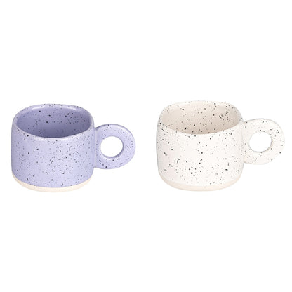 2 Handcrafted Speckled Ceramic Mugs in Cookies & Cream and Taro Bubble Tea. colors