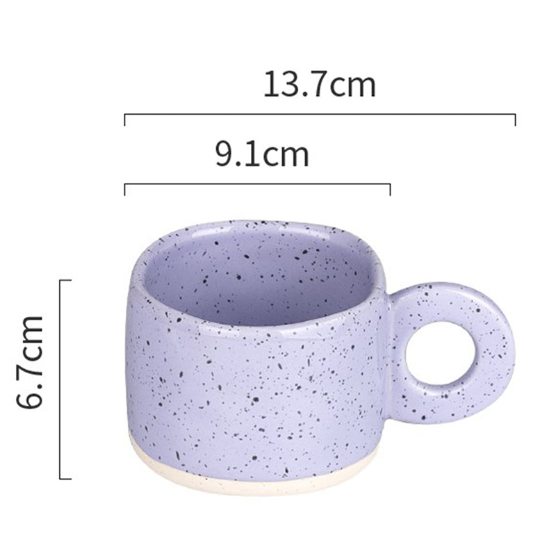 Handcrafted Speckled Ceramic Mug in Taro Bubble Tea. color with mug measurements