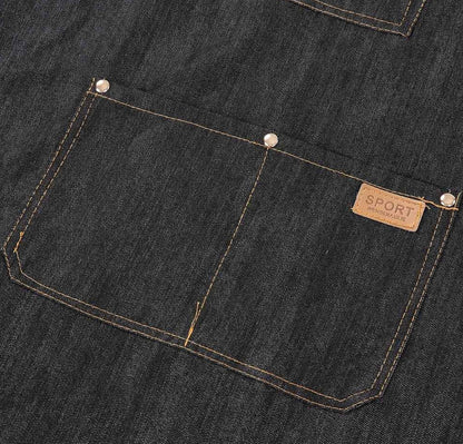 Adjustable Black Denim Apron with Three Pockets - Fashionable and Functional