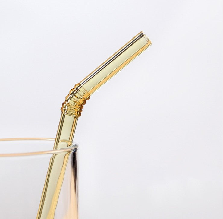 Eco-Friendly Premium Ribbed Glass Drinking Straw in Champagne gold color