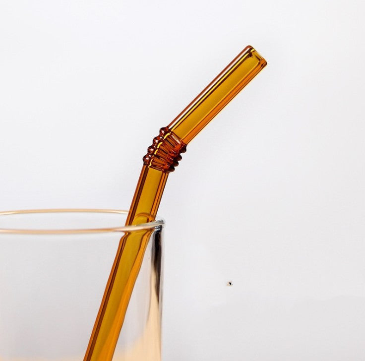 Eco-Friendly Premium Ribbed Glass Drinking Straw in Orange Caramel color