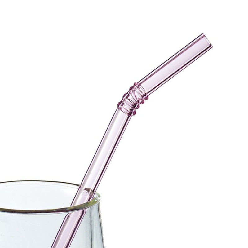 Eco-Friendly Premium Ribbed Glass Drinking Straw in Pale Pink