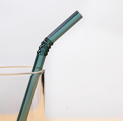 Eco-Friendly Premium Ribbed Glass Drinking Straw in pine green color