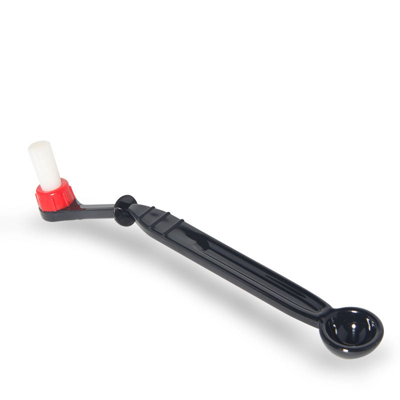 2-In-1 Coffee Machine Brush With Spoon To Dispense Espresso Machine Cleaner in black and red.