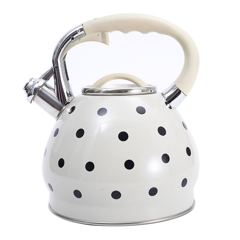 White Stove Top Kettle with Black Polka Dots