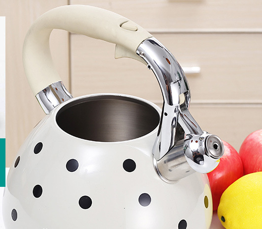 White Stove Top Kettle with Black Polka Dots