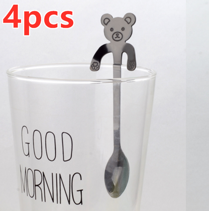 Unique Hanging Bear and Cat Stainless Steel Spoon Sets in Multiple Colors