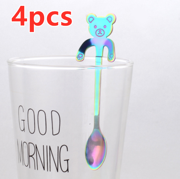 Hanging Bear Spoon in Rainbow color on glass cup that says good morning