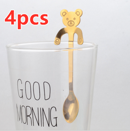 Unique Hanging Bear and Cat Stainless Steel Spoon Sets in Multiple Colors