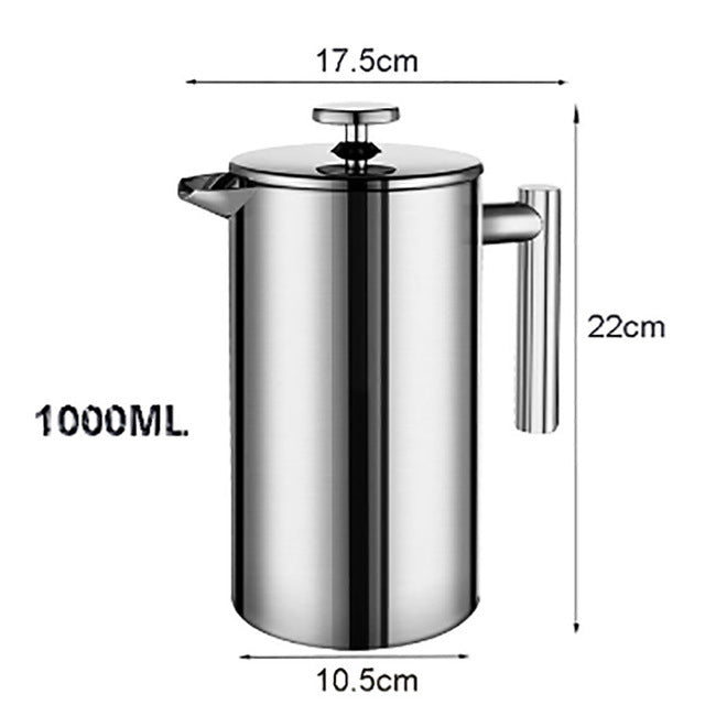 Stainless Steel French Press Coffee Maker with dimensions