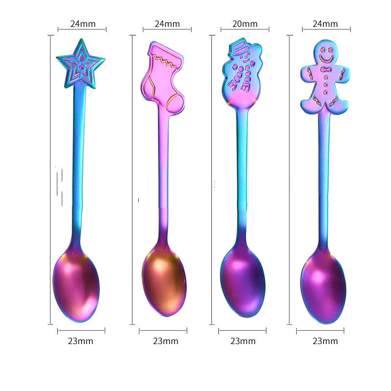 Christmas-Themed Stainless Steel Spoon Set in rainbow