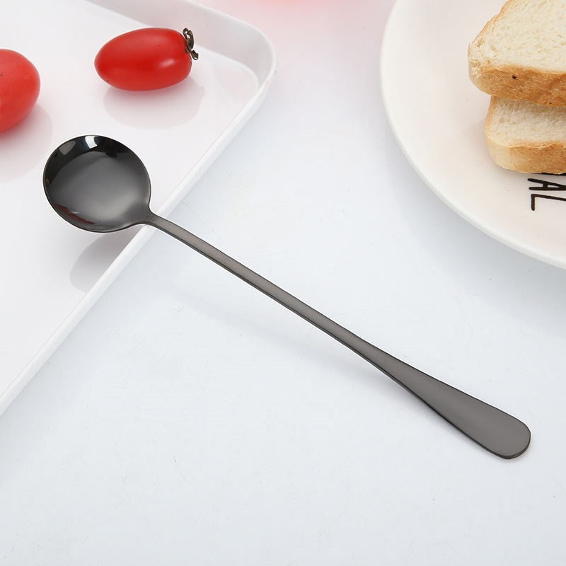 Stainless Steel Dessert and Table Spoon in Black, in Style B (Smaller Spoon Shape)