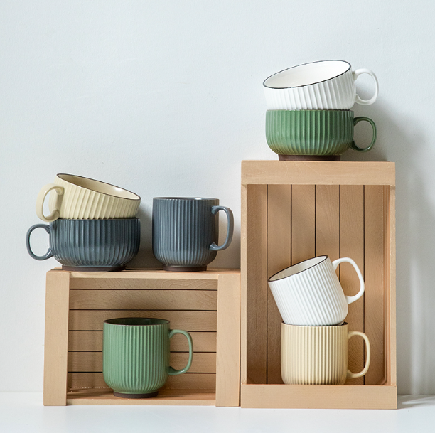 Ribbed Scandinavian Style Coffee Mugs