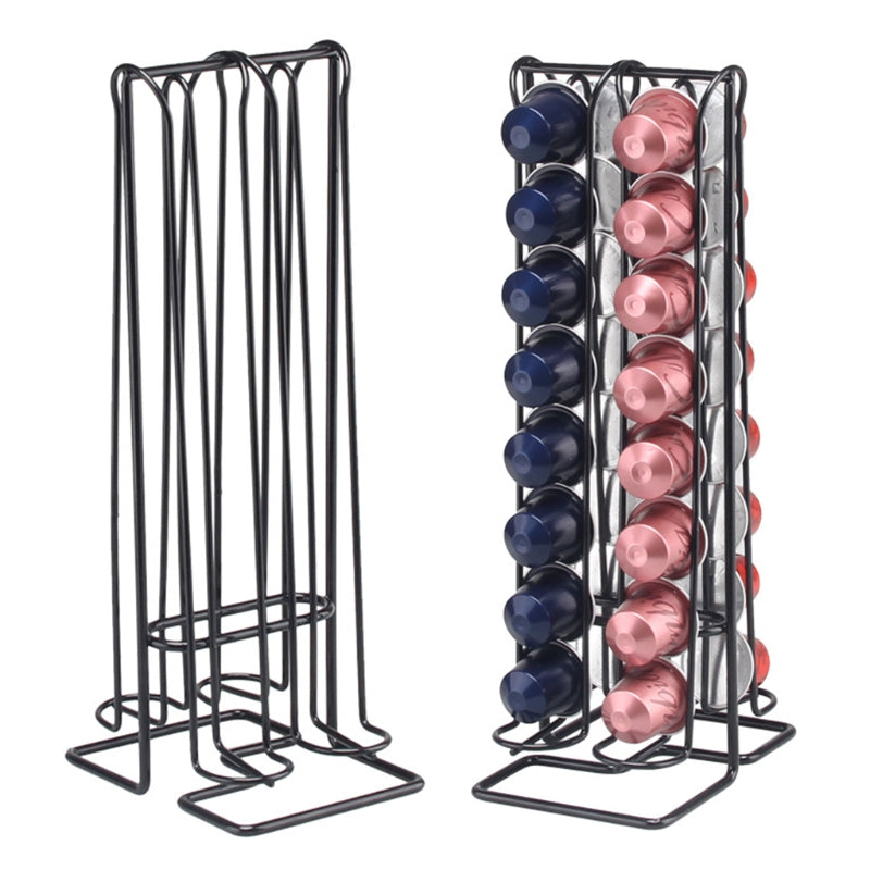 2 Iron Capsule Coffee Storage Racks. The one on the right has capsules in it. The one on the left is empty.