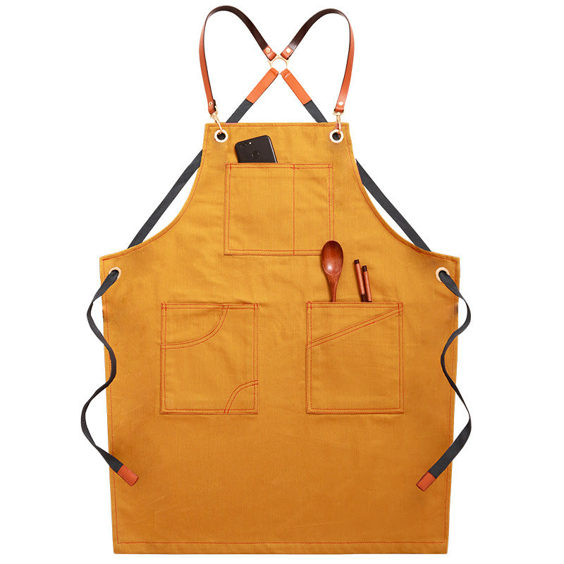 Adjustable Denim-Style Apron in Golden Yellow / Cross Strap