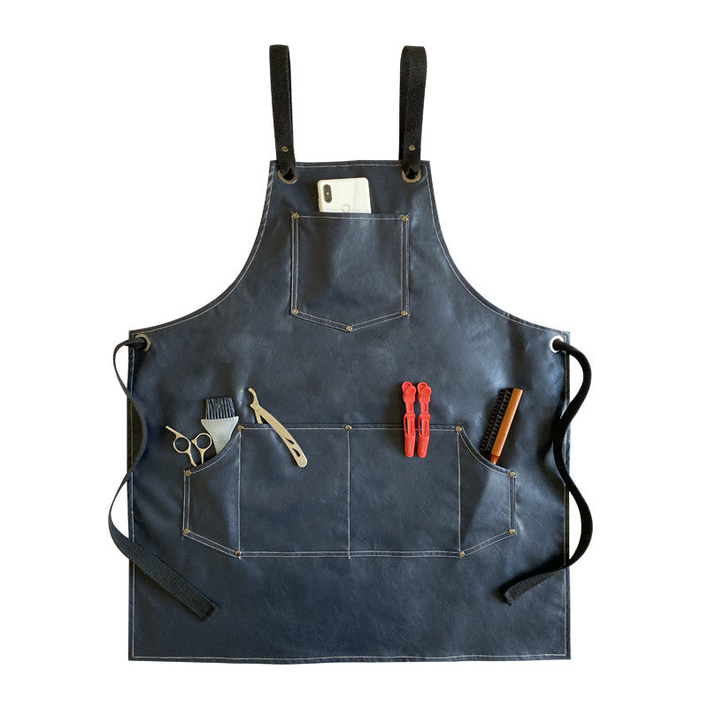 Waterproof and Oil-Proof Faux Leather Apron in Midnight Blue