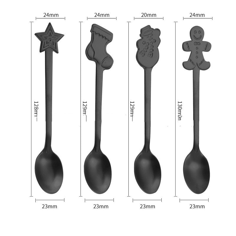 Christmas-Themed Stainless Steel Spoon Set in black