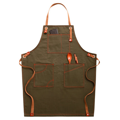 Adjustable Denim-Style Apron in Army Green / Halter Neck